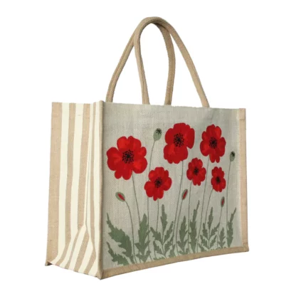 Cream Poppy Jute Bag Side