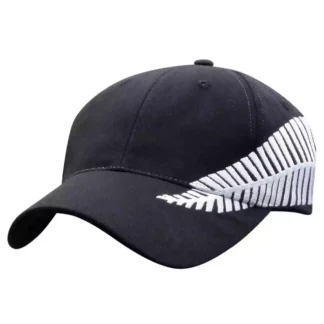 4355 Black Embroidered Silver Fern Cap