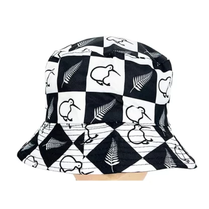 SM901 KY9 Kiwi & Fern Bucket Hat White Black