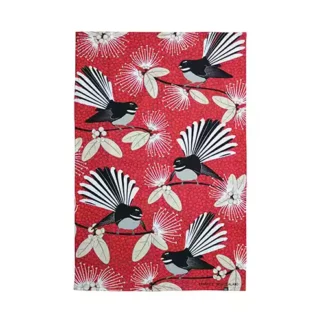 Tea Towel Flirting Fantail Red