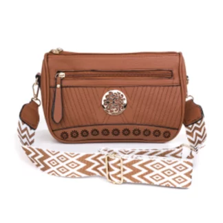 b6110 Caramel Crossbody:Shoulder Bag with Wide Strap 1