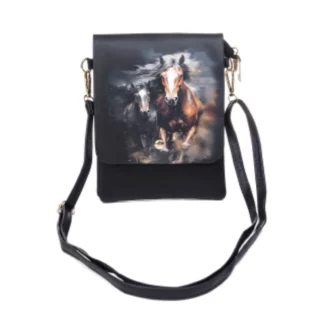 bct601 Flap Bag Black & Brown Galloping Horses